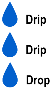 Blue Water Drops with the words Drip Drip Drop in black next to the drops on One Stop Plumbing website