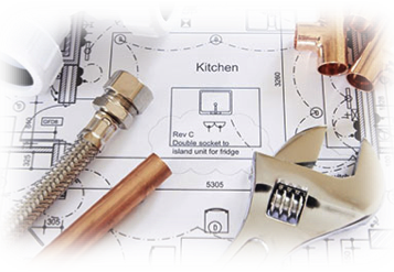 A Set Of Architectural Plans For Plumbing With Pipes And Tools With A Link To One Stop Plumbing’s Plumbing Remodeling Page
