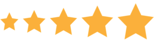 Five yellow stars in a row from small to large to show ratings