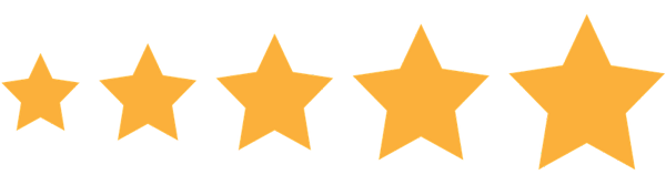Five yellow stars in a row from small to large to show ratings