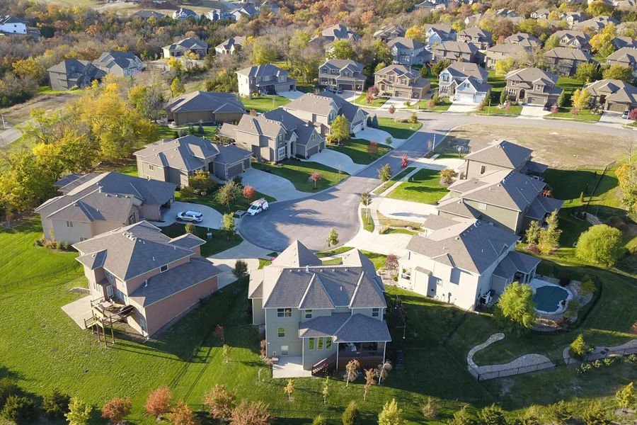 Aerial shot of a neighborhood in Hampton Roads, VA