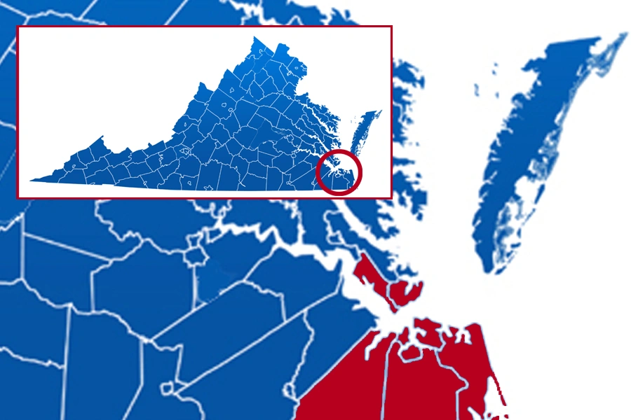 Map of Plumbing Services Hampton Roads VA Map of Plumbing Services in Hampton Roads, VA with the cities shaded in red and the state of Virginia inset with a circle around the area